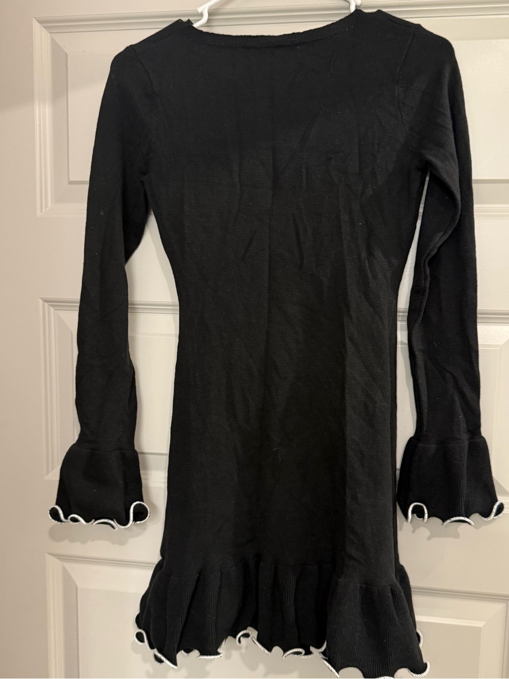 Black Ruffled Hem & Cuff Long Sleeve Dress